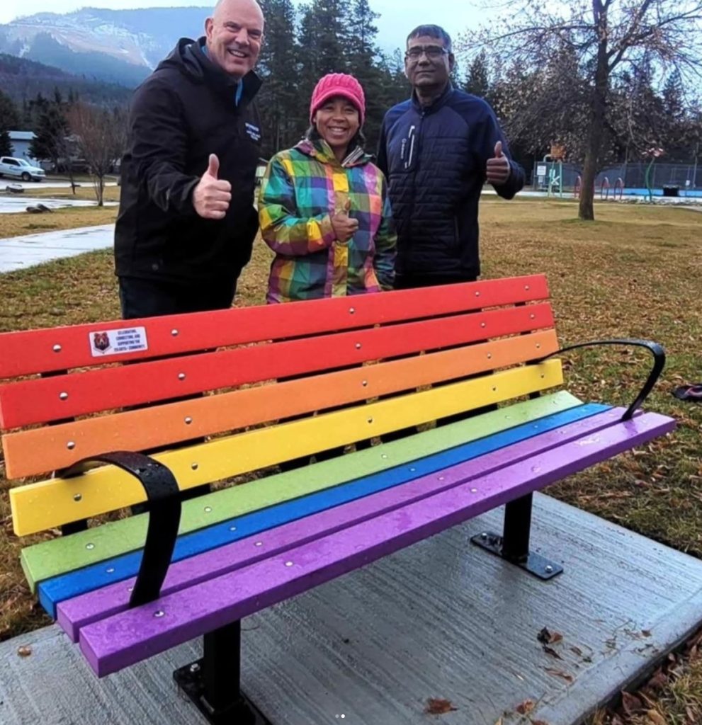 Sparwood Mayor David Wilks, Fernie Pride President Melissa Creelman and District Councillor Chris Nand